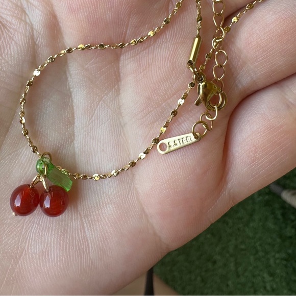 Delicate Gold Cherry Pendant Necklace - Picture 4 of 6
